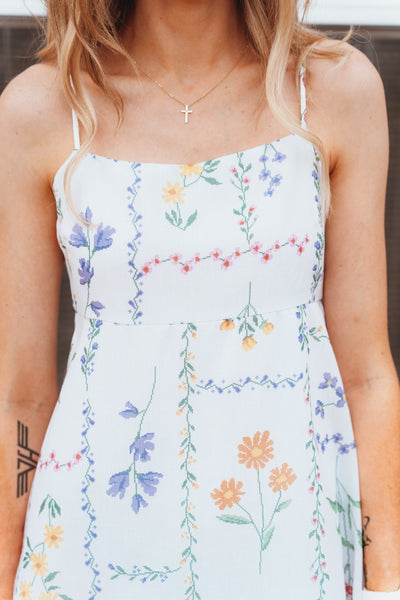 Ivory Multi Floral Print Mid Dress BD5983 - Southern Soule Designs