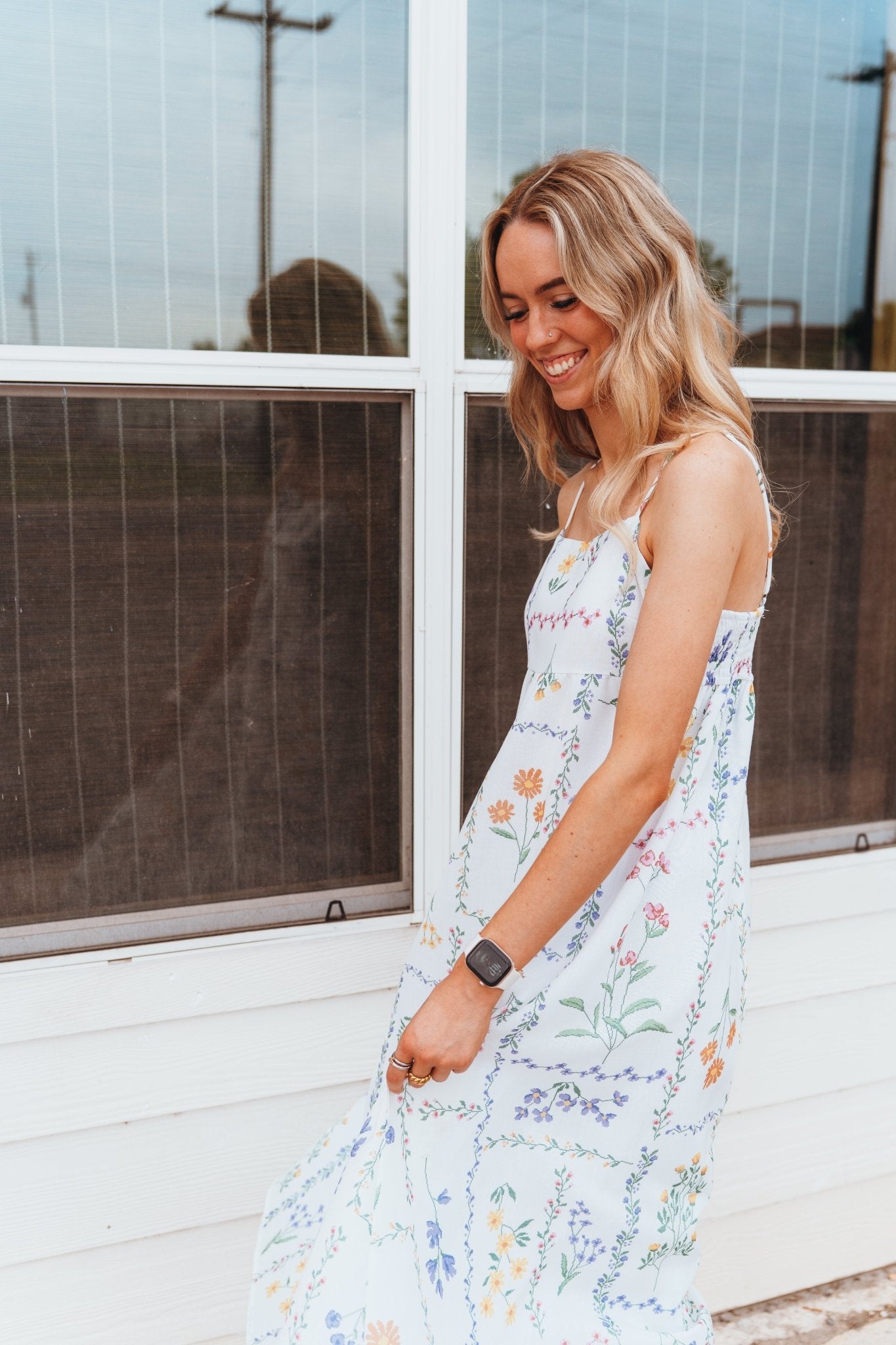 Ivory Multi Floral Print Mid Dress BD5983 - Southern Soule Designs