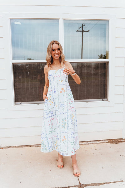 Ivory Multi Floral Print Mid Dress BD5983 - Southern Soule Designs