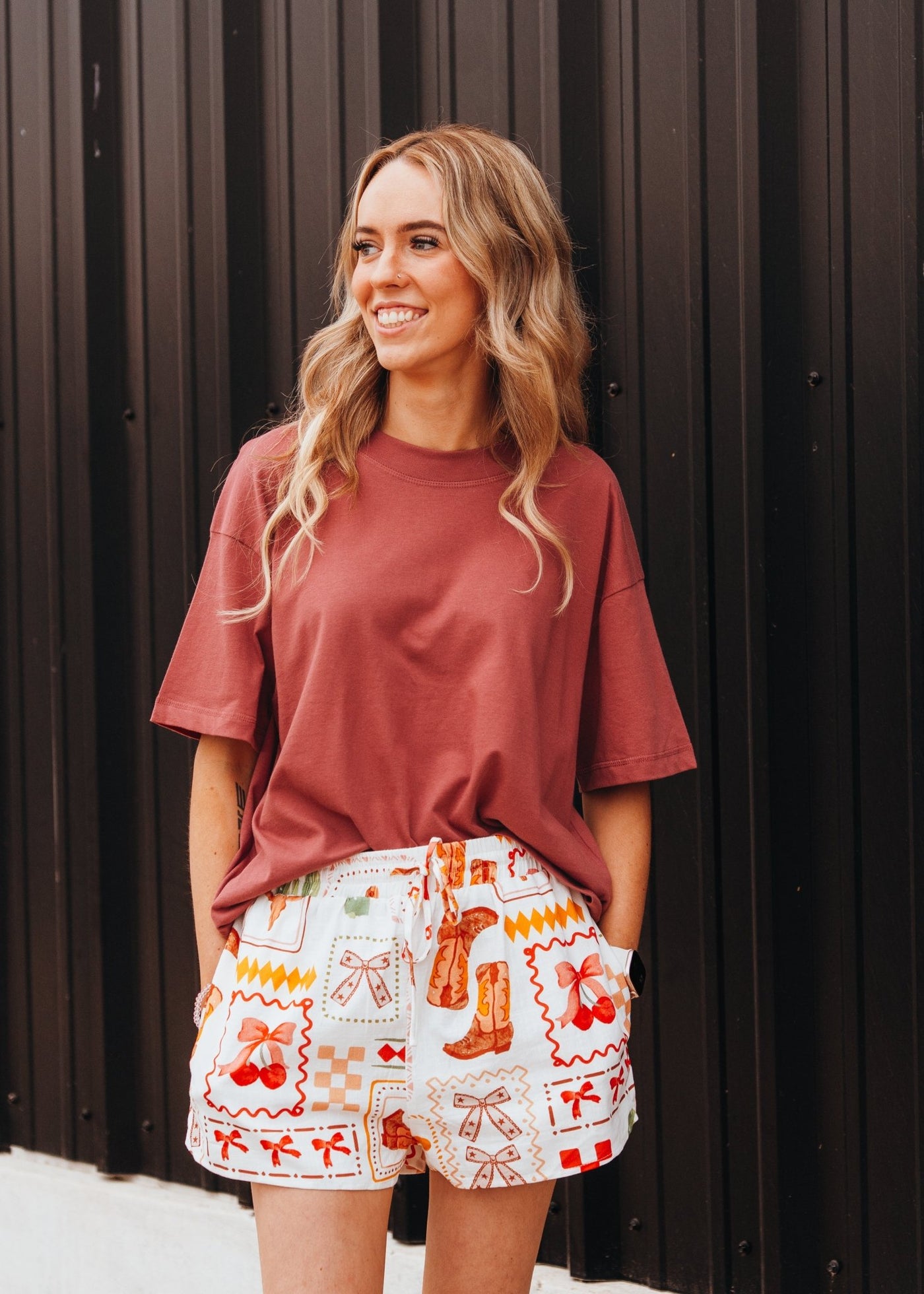 Ivory Multi Western Print Shorts BP6739 - Southern Soule Designs