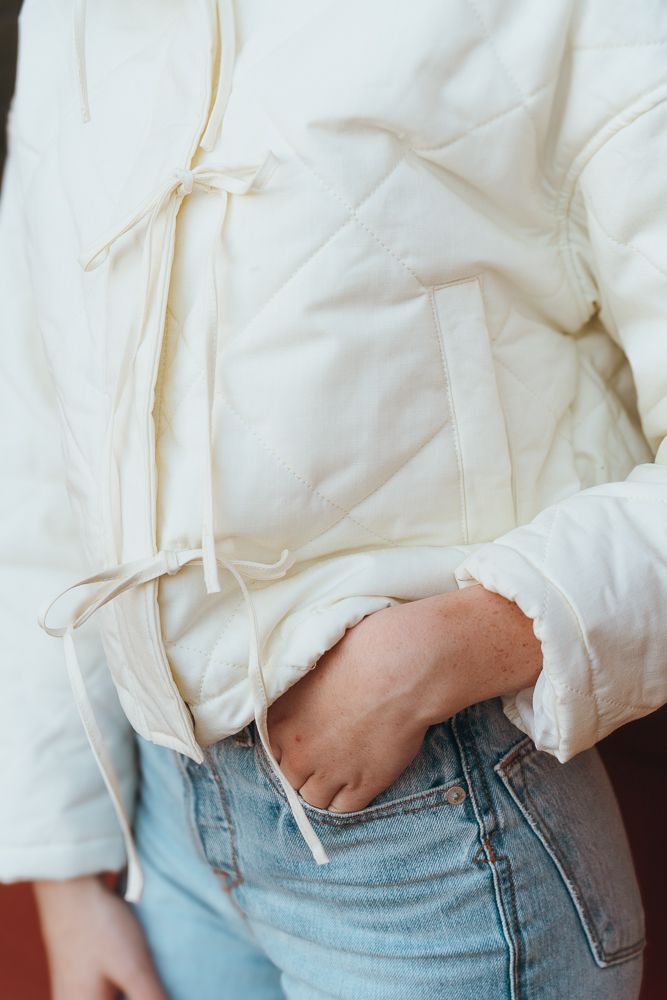 Ivory Quilted Jacket with Ties SJ2312 - Southern Soule Designs