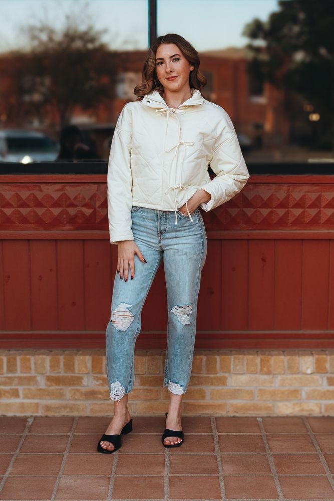 Ivory Quilted Jacket with Ties SJ2312 - Southern Soule Designs