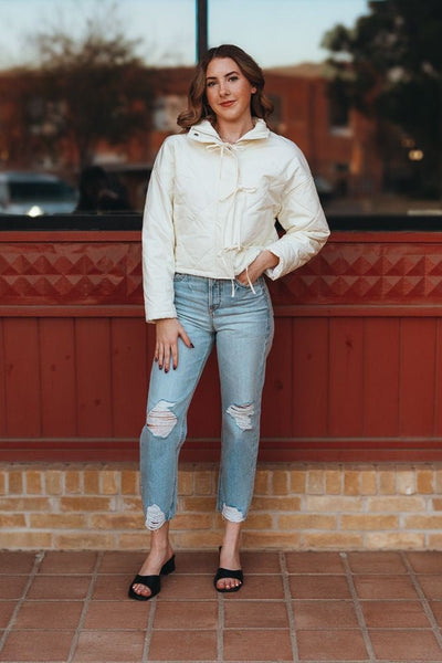 Ivory Quilted Jacket with Ties SJ2312 - Southern Soule Designs