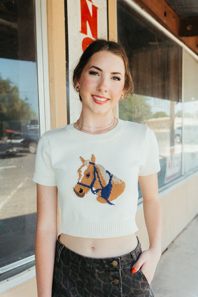 Ivory Short Horse Short Sleeve Sweater IWT5170 - 6 - Southern Soule Designs