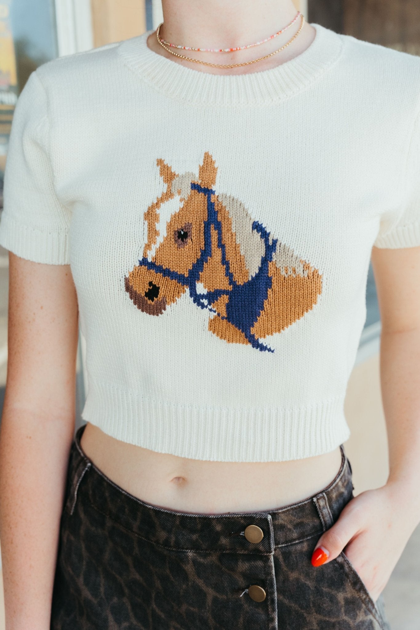 Ivory Short Horse Short Sleeve Sweater IWT5170 - 6 - Southern Soule Designs