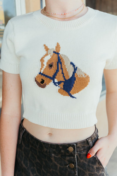 Ivory Short Horse Short Sleeve Sweater IWT5170 - 6 - Southern Soule Designs