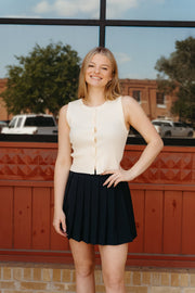 Ivory Sleeveless Round Neck Button Down Ribbed Sweater Top IWT5189 - Southern Soule Designs