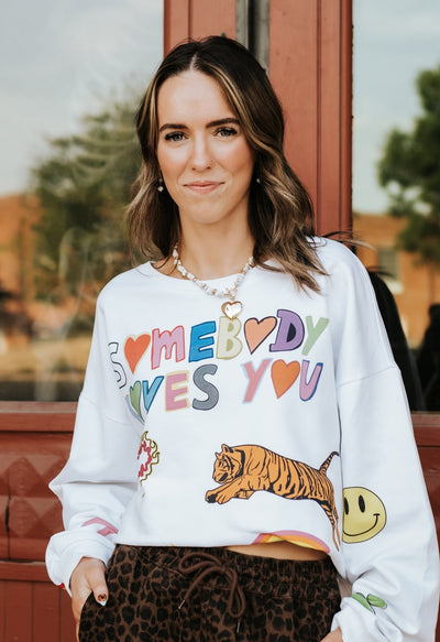 Ivory Somebody Loves You Graphic Sweatshirt - Southern Soule Designs