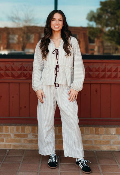Ivory Striped Front Tie Top T2393 - Southern Soule Designs