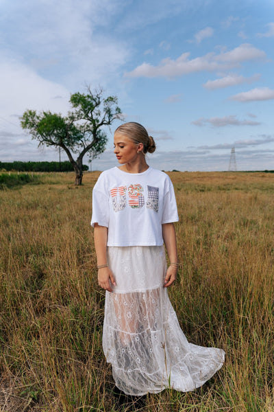 Ivory Tiered Floral Lace Maxi Skirt with Mini Skirt Lining MS8110 - Southern Soule Designs