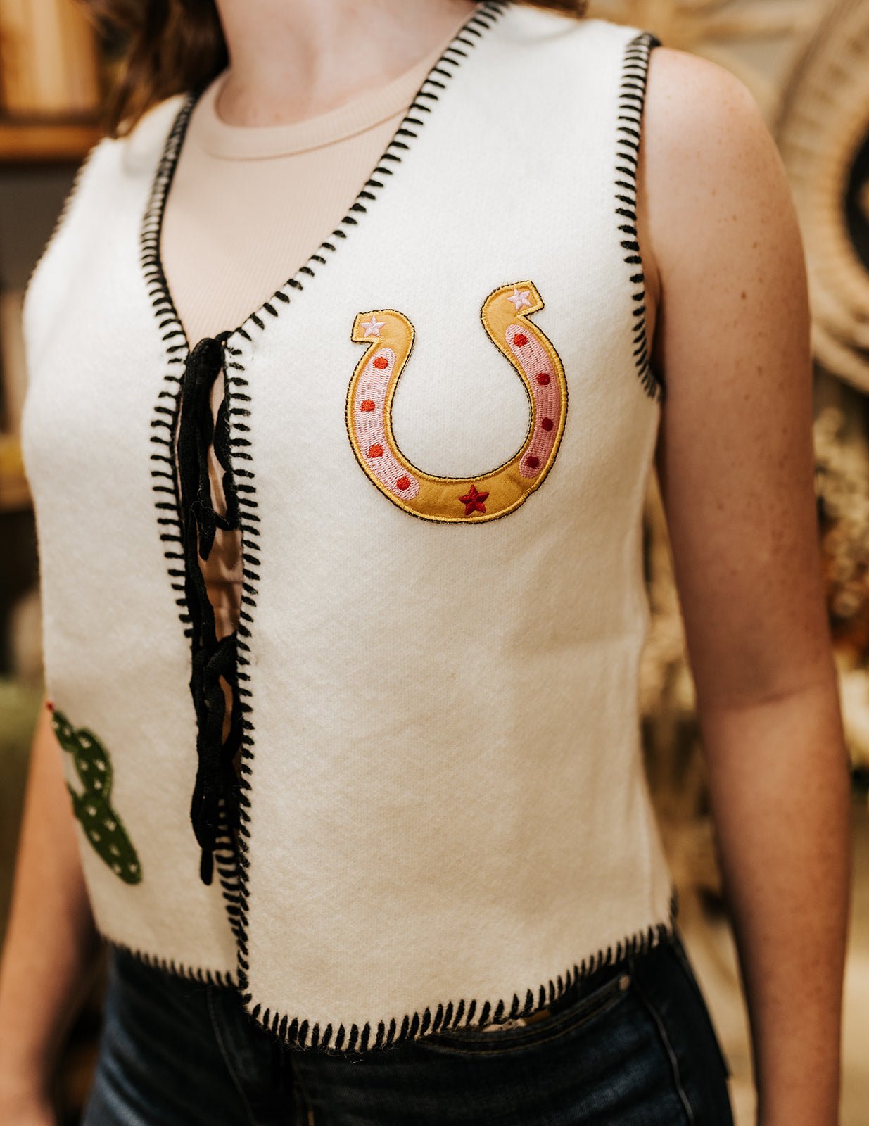 Ivory Western Patch Sweater Vest IKJ200473 - 01 - Southern Soule Designs