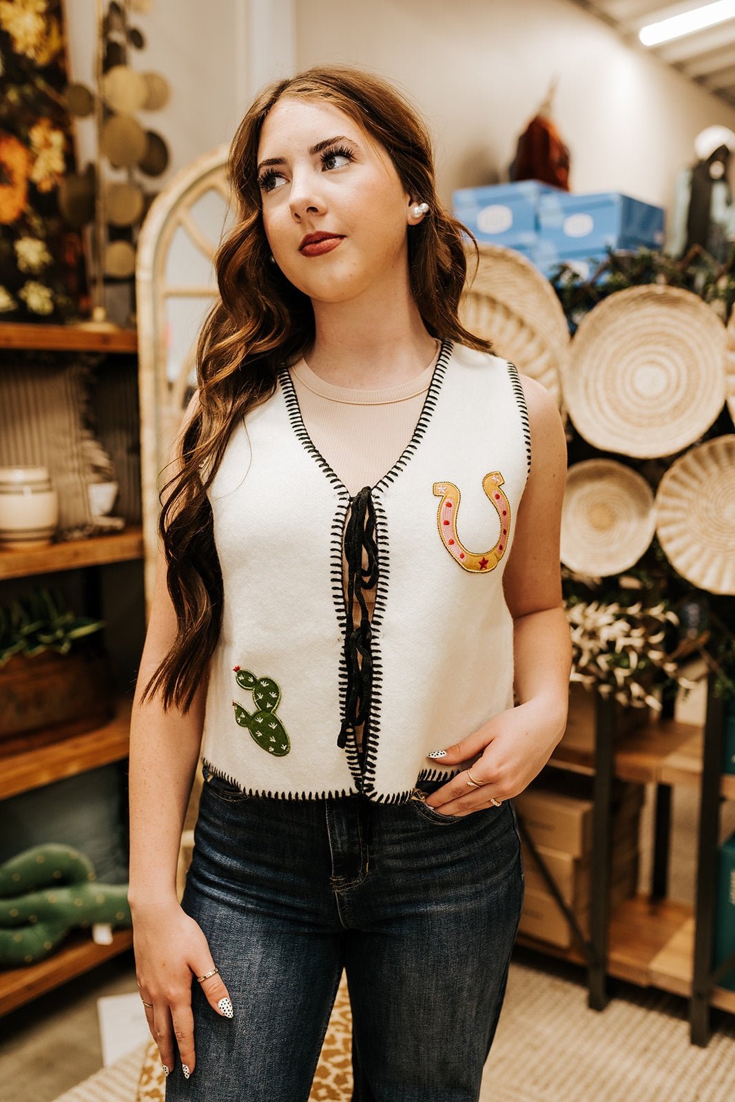 Ivory Western Patch Sweater Vest IKJ200473 - 01 - Southern Soule Designs