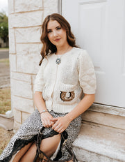 Ivory/Black Animal Print Maxi Skirt w/ Lace Trim Slit BRK3216 - 5 - Southern Soule Designs