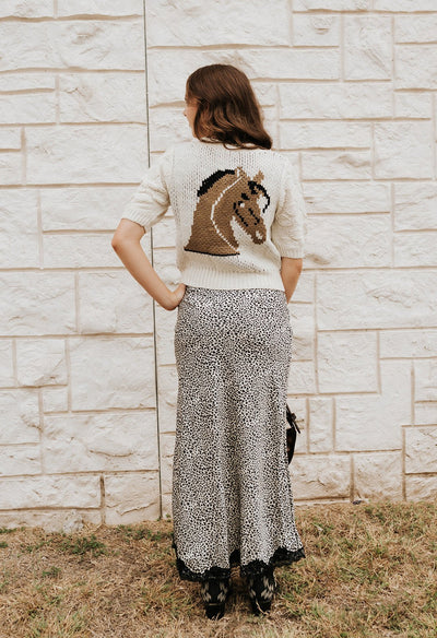 Ivory/Black Animal Print Maxi Skirt w/ Lace Trim Slit BRK3216 - 5 - Southern Soule Designs