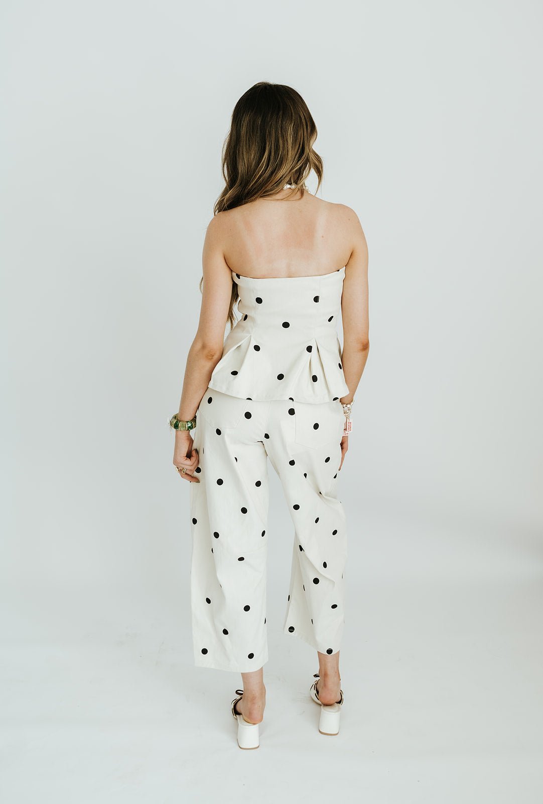 Ivory/Black Polka Dot Strapless Top and Barrel Pant Set IST6128-B - Southern Soule Designs