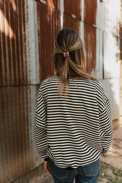 Ivory/Black Striped Oversized Pullover TBT13980 - Southern Soule Designs