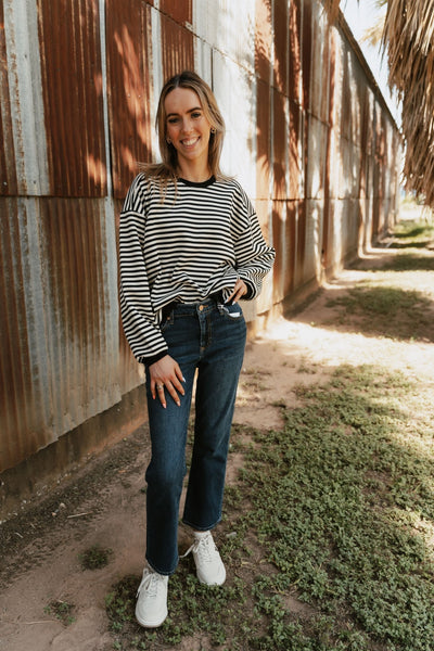 Ivory/Black Striped Oversized Pullover TBT13980 - Southern Soule Designs