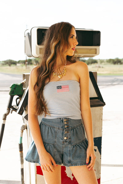 Ivory/Blue Stars and Stripes Tube Top BMT7755 - Southern Soule Designs