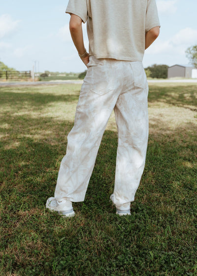 Ivory/Brown Leaf Print Corduroy Barrel Pants IP300210 - 01 - Southern Soule Designs