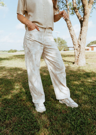 Ivory/Brown Leaf Print Corduroy Barrel Pants IP300210 - 01 - Southern Soule Designs