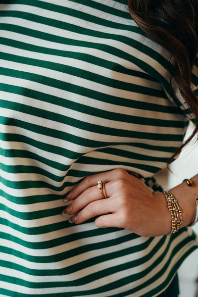Ivory/Green Oversized Stripe Tee TBT880 - Southern Soule Designs