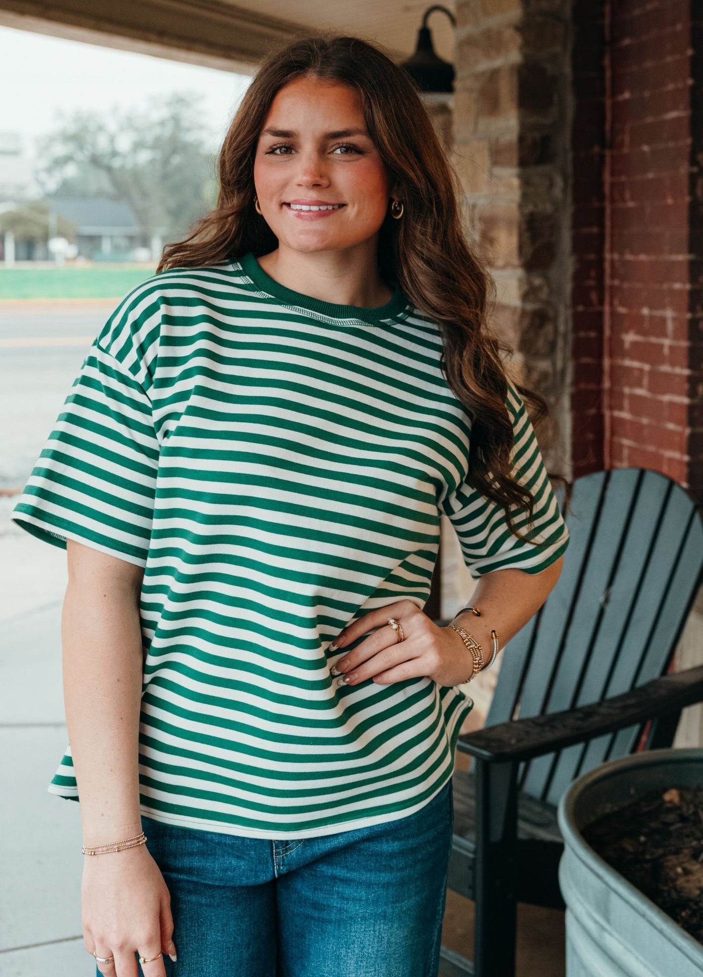 Ivory/Green Oversized Stripe Tee TBT880 - Southern Soule Designs