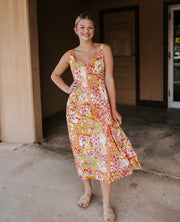 Ivory/Pink Floral Midi Dress MDR4994 - Southern Soule Designs