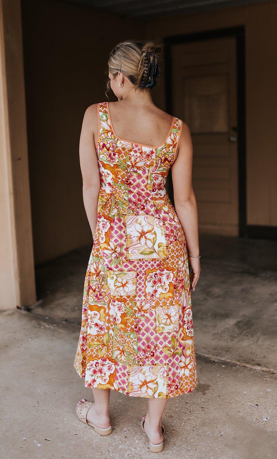 Ivory/Pink Floral Midi Dress MDR4994 - Southern Soule Designs