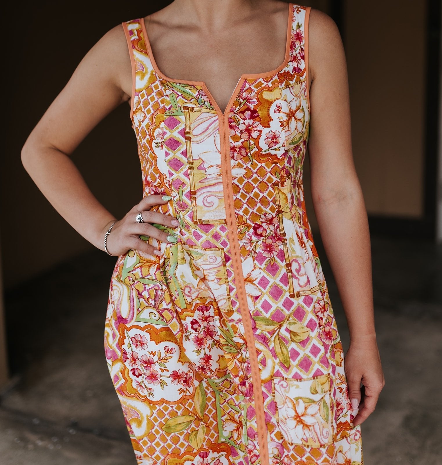 Ivory/Pink Floral Midi Dress MDR4994 - Southern Soule Designs