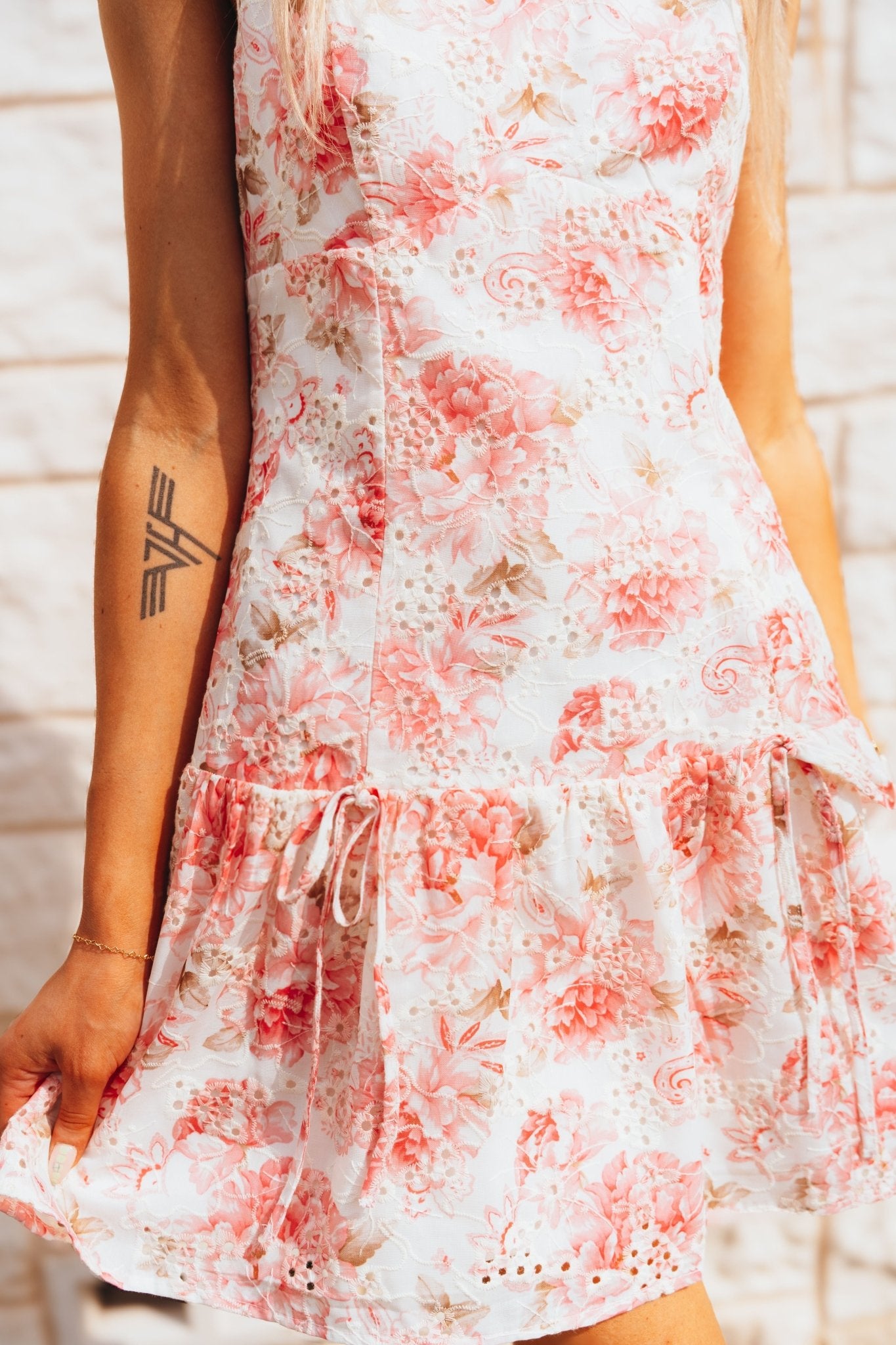 Ivory/Pink Floral Print Sleeveless Mini Dress JD8108 - 1 - Southern Soule Designs