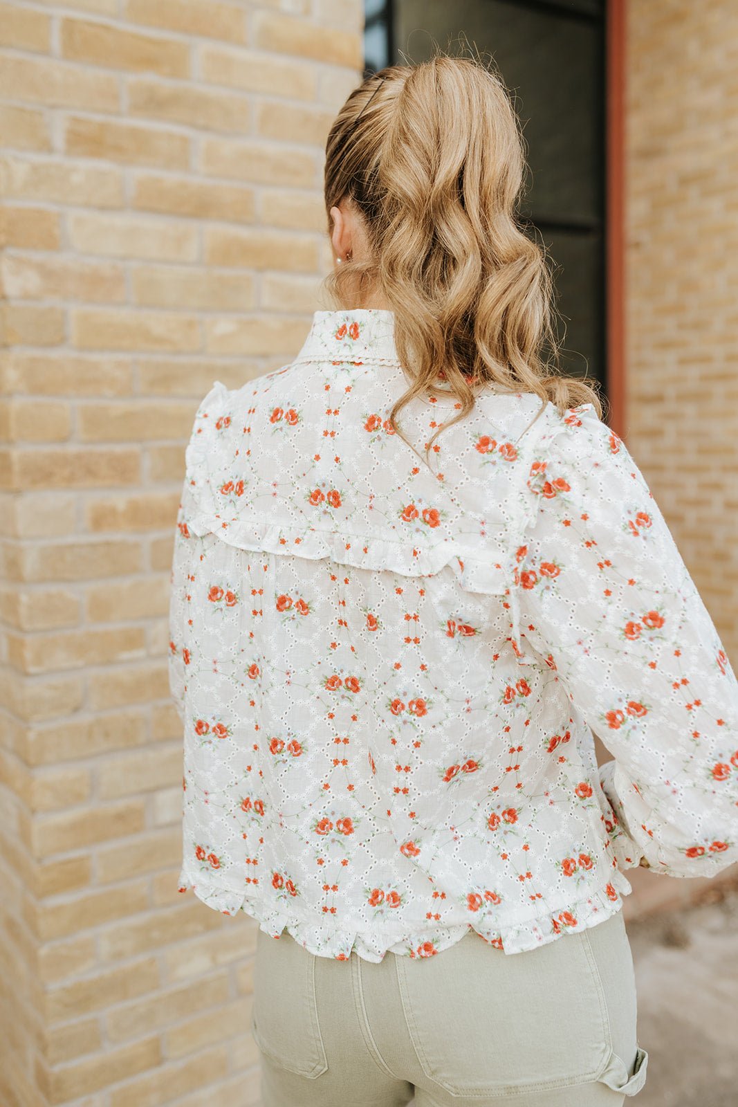 Ivory/Red Floral Eyelet Ruffle Shirt Top IT200805 - 01 - Southern Soule Designs
