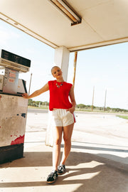 Ivory/Red Satin Stripe Shorts TBP13716 - Southern Soule Designs