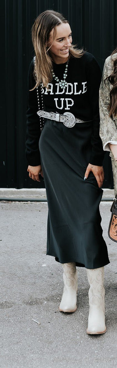 Izabel Luxe Satin Skirt Black ZK253219 - Southern Soule Designs