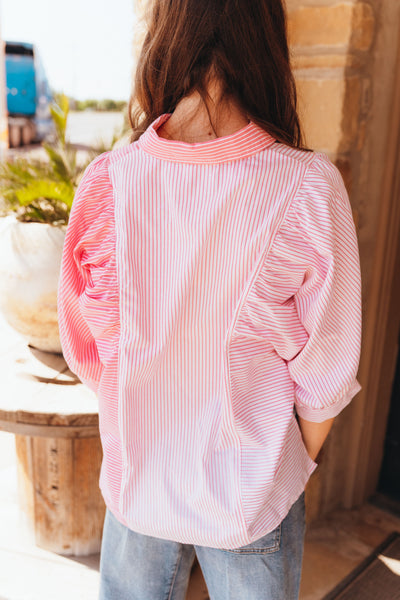 Pink Striped Button Down Top T26390
