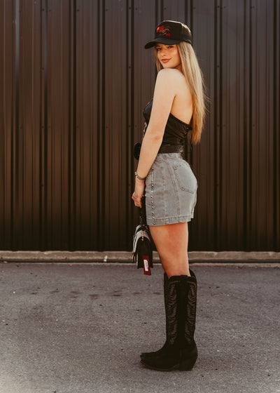 Light Blue High Waist Denim Studded Shorts P26382