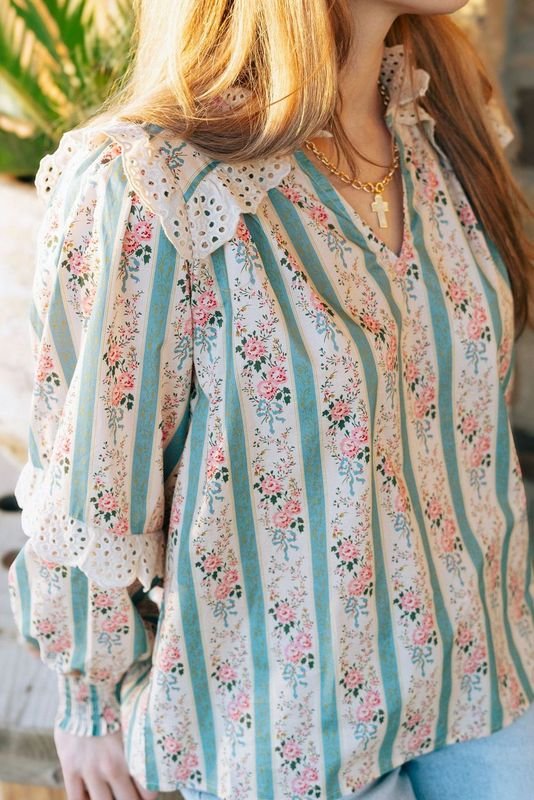 Jade Striped Floral Long Sleeve Top T25151 - Southern Soule Designs