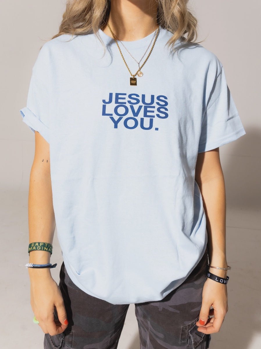 Jesus Loves You Light Blue Tee - Southern Soule Designs