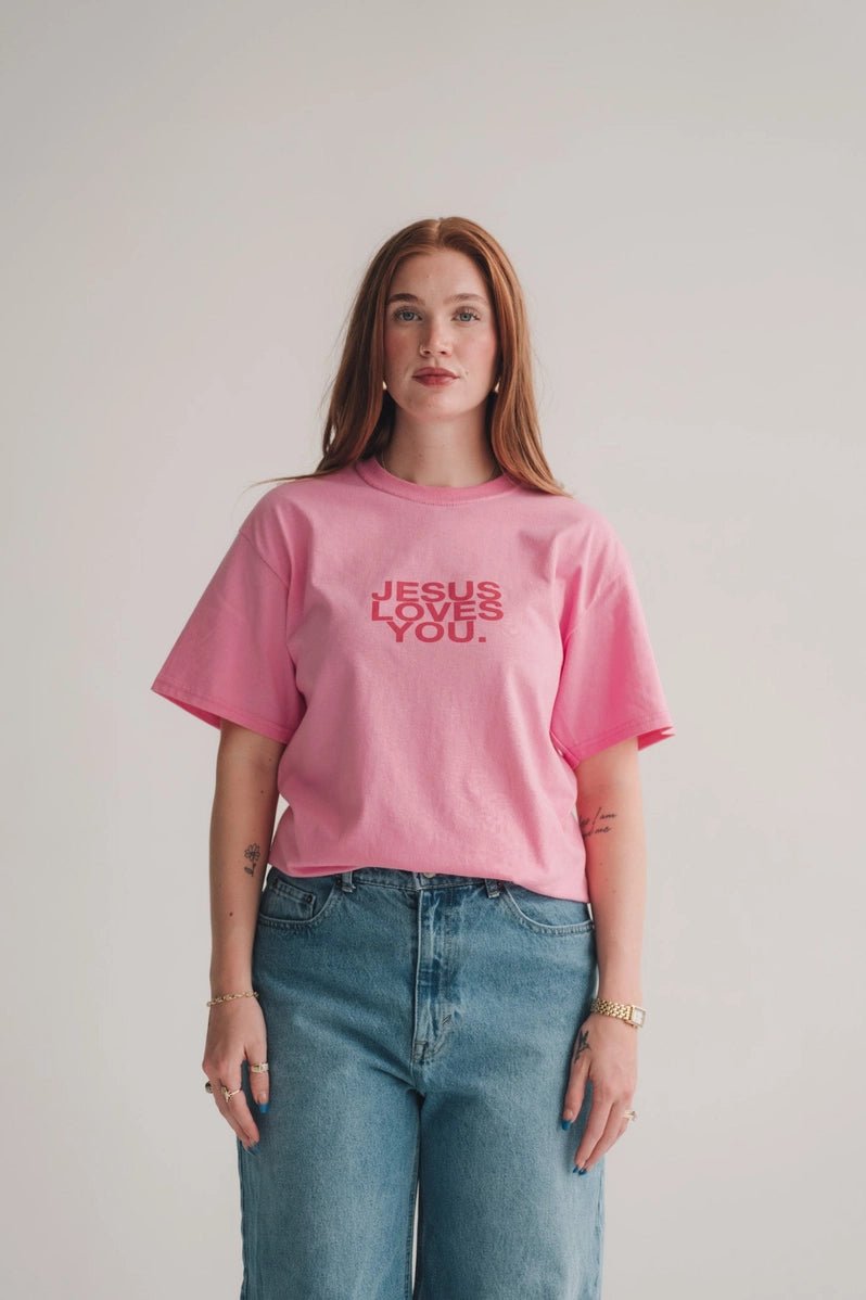 Jesus Loves You Pink Clay Tee - Southern Soule Designs