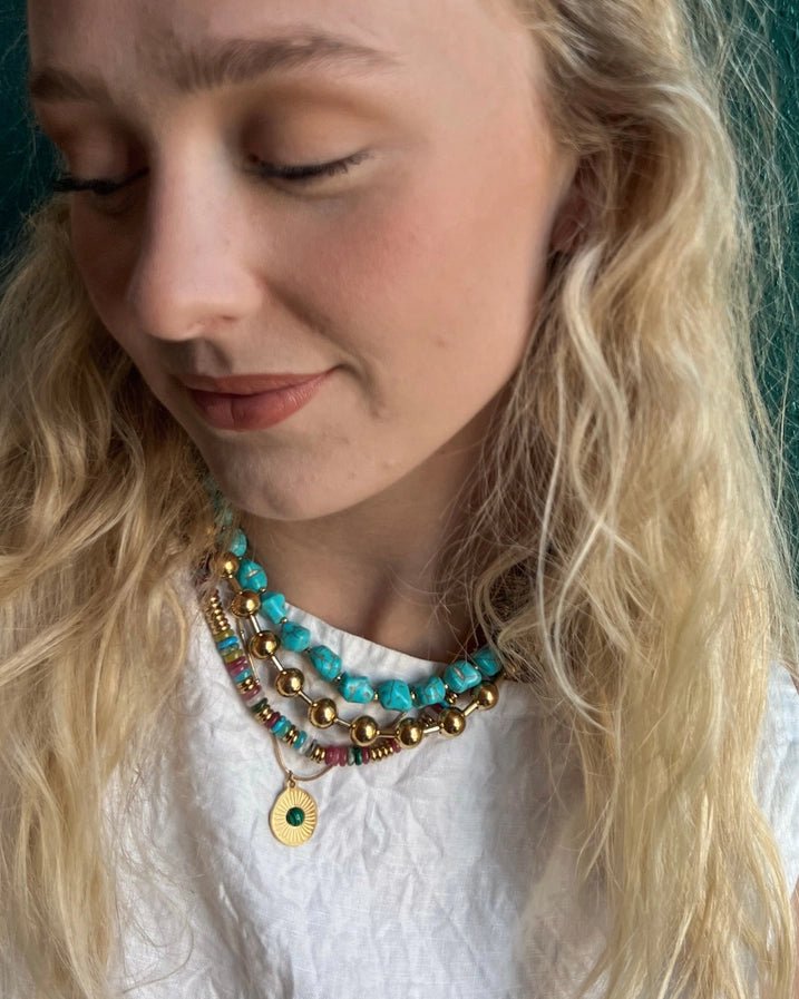 Joan Gold/Multi Beaded Stone Necklace - Southern Soule Designs