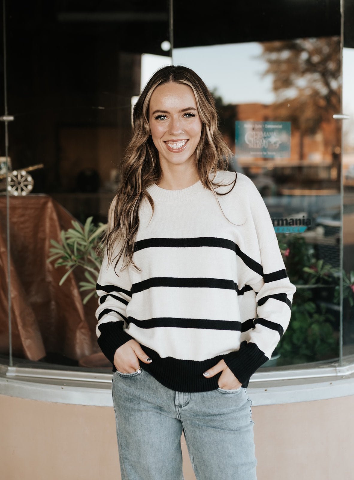 Jordane Striped Sweater Light Oatmeal Heather ZW253368 - Southern Soule Designs