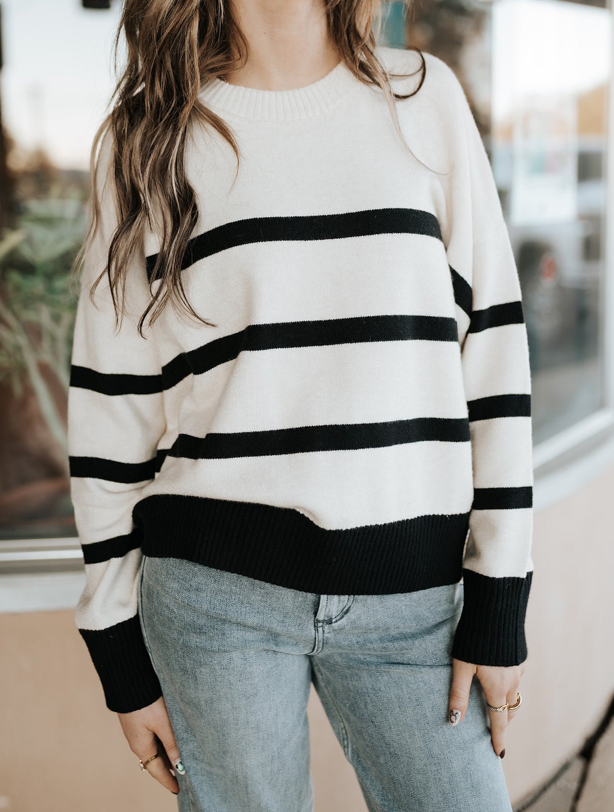 Jordane Striped Sweater Light Oatmeal Heather ZW253368 - Southern Soule Designs