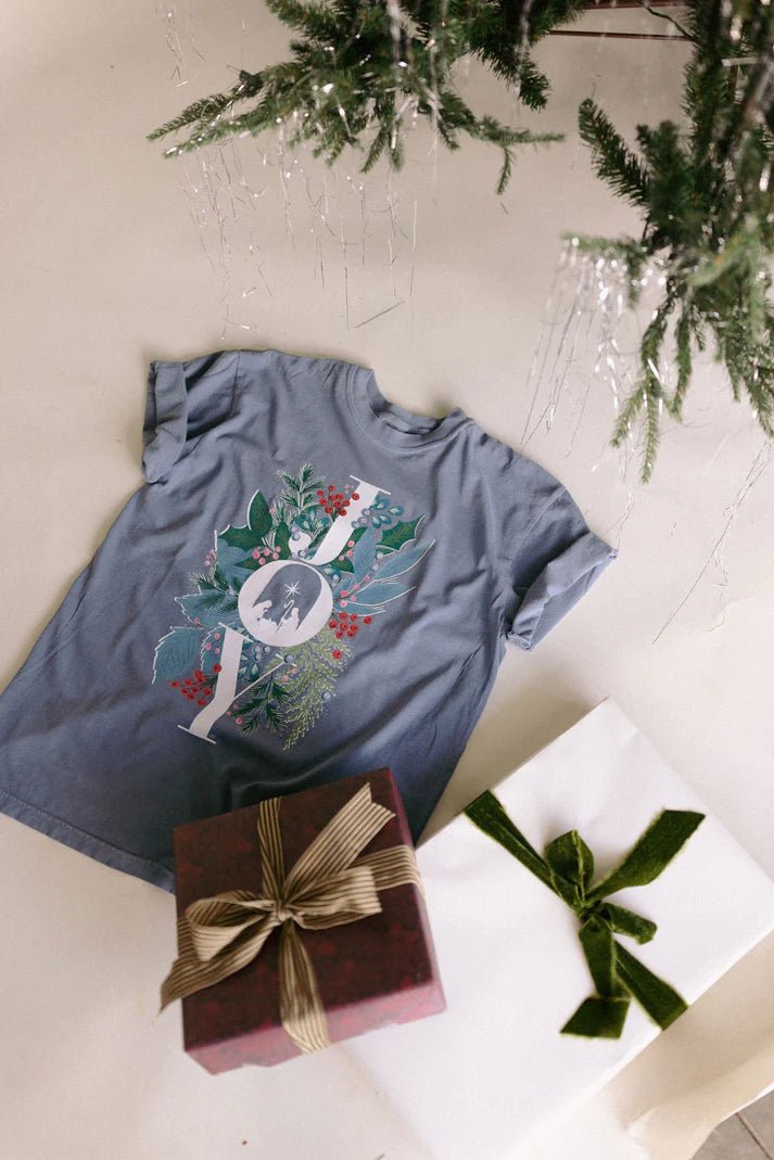 Joy Christmas Winter Floral Tee - Southern Soule Designs