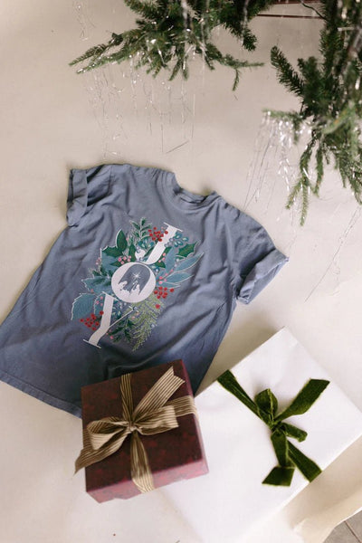 Joy Christmas Winter Floral Tee - Southern Soule Designs