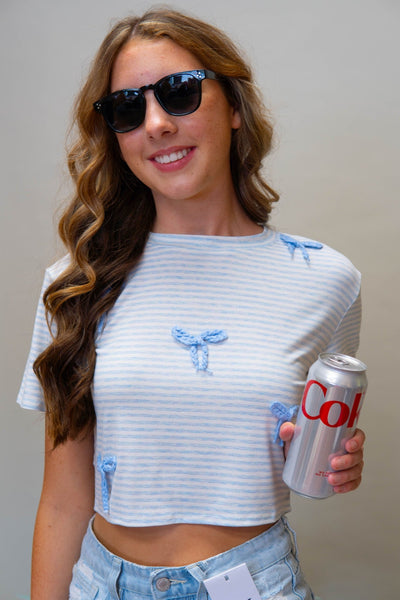 JT6175 White/Blue Stripe Top - Southern Soule Designs