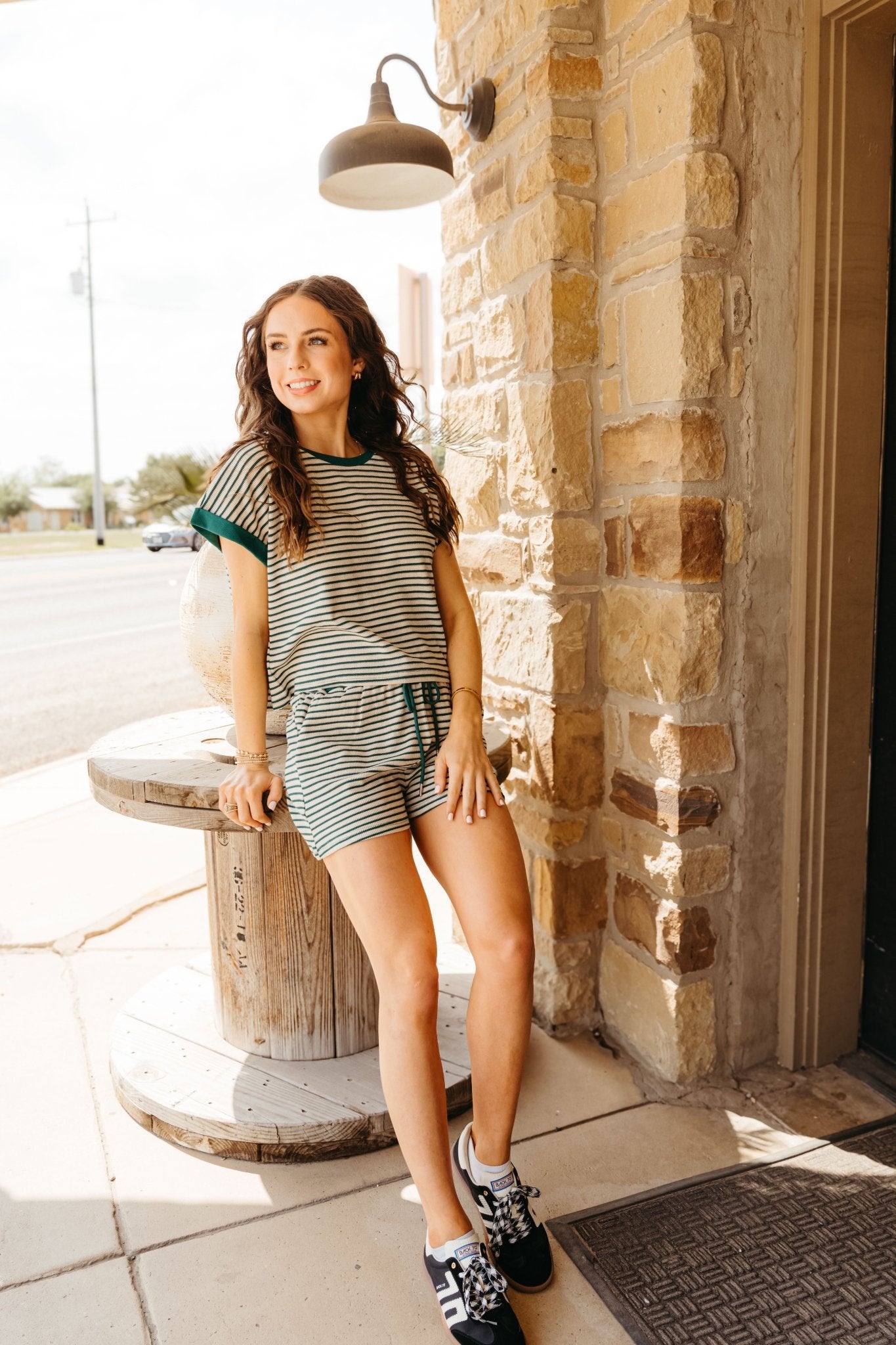 Juniper Green Striped Comfy Shorts PG10790 - Southern Soule Designs