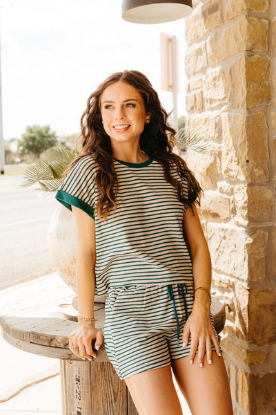 Juniper Green Striped Short Sleeve Top TK11500 - Southern Soule Designs