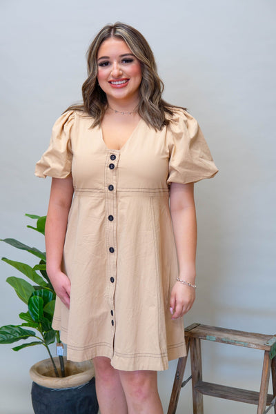 Khaki Button Down Stitch Dress CD04815 - Southern Soule Designs