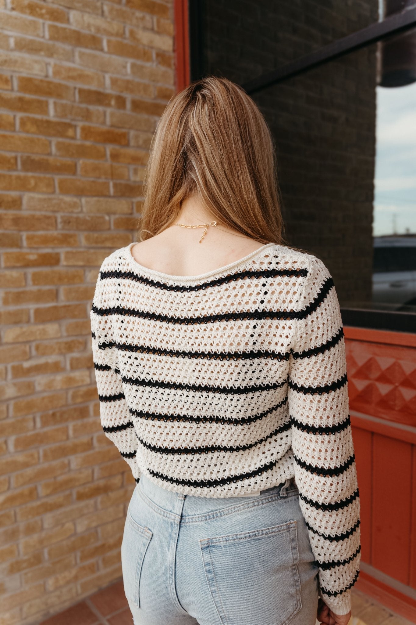 Kit Stripe Crochet Sweater Sea Salt ZW251197 - Southern Soule Designs