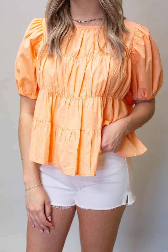 Peach Tiered Puff Sleeve Top