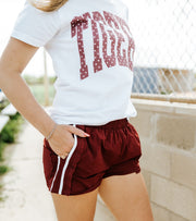 Lace Trim Burgundy Shorts CP18000 - Southern Soule Designs